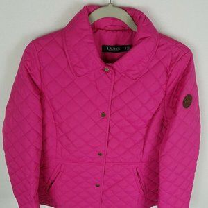 Lauren Ralph Lauren Button Up Quilted Designer Jacket Women's Small Pink 24740T